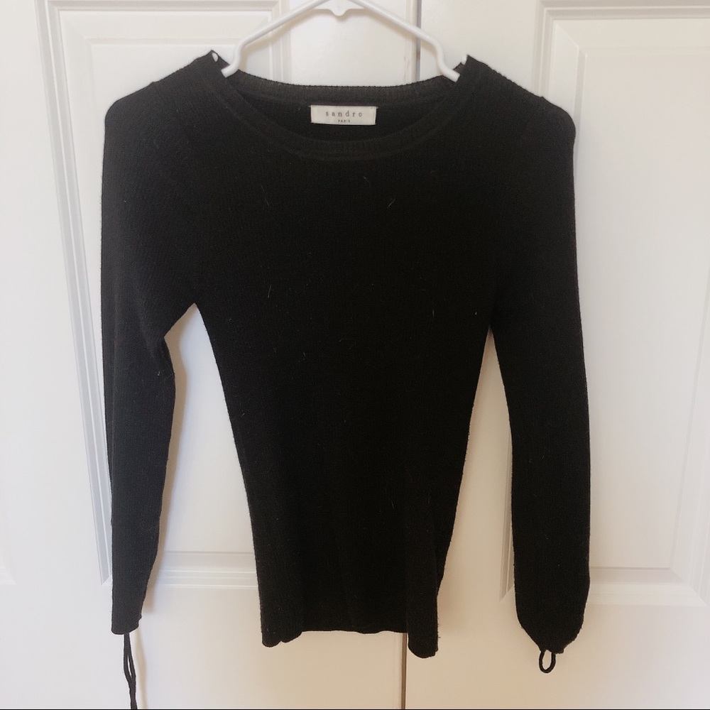 sandro ribbed top (lace up sleeve detail)